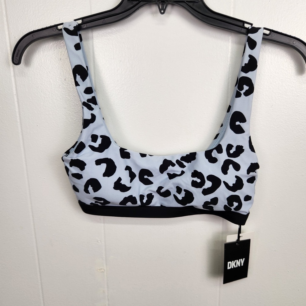 DKNY Animal Print Bikini Top Blue Black Scoop Neck Size‎ M NWT